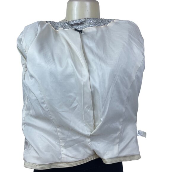 White House Black Market Womens Jacket Silver & Cream Open Front Modern Sz 4 - Picture 4 of 11